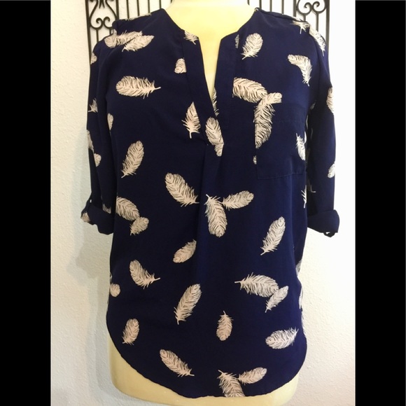 Pixley Tops - CUTEST NAVY BLUE & CREAM FEATHERS TUNIC BLOUSE